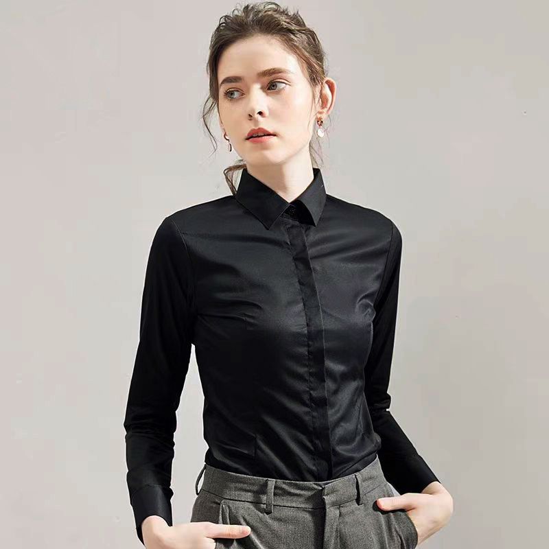 Women Formal Wear Black And White - Летняя черная рубашка с короткими рукавами