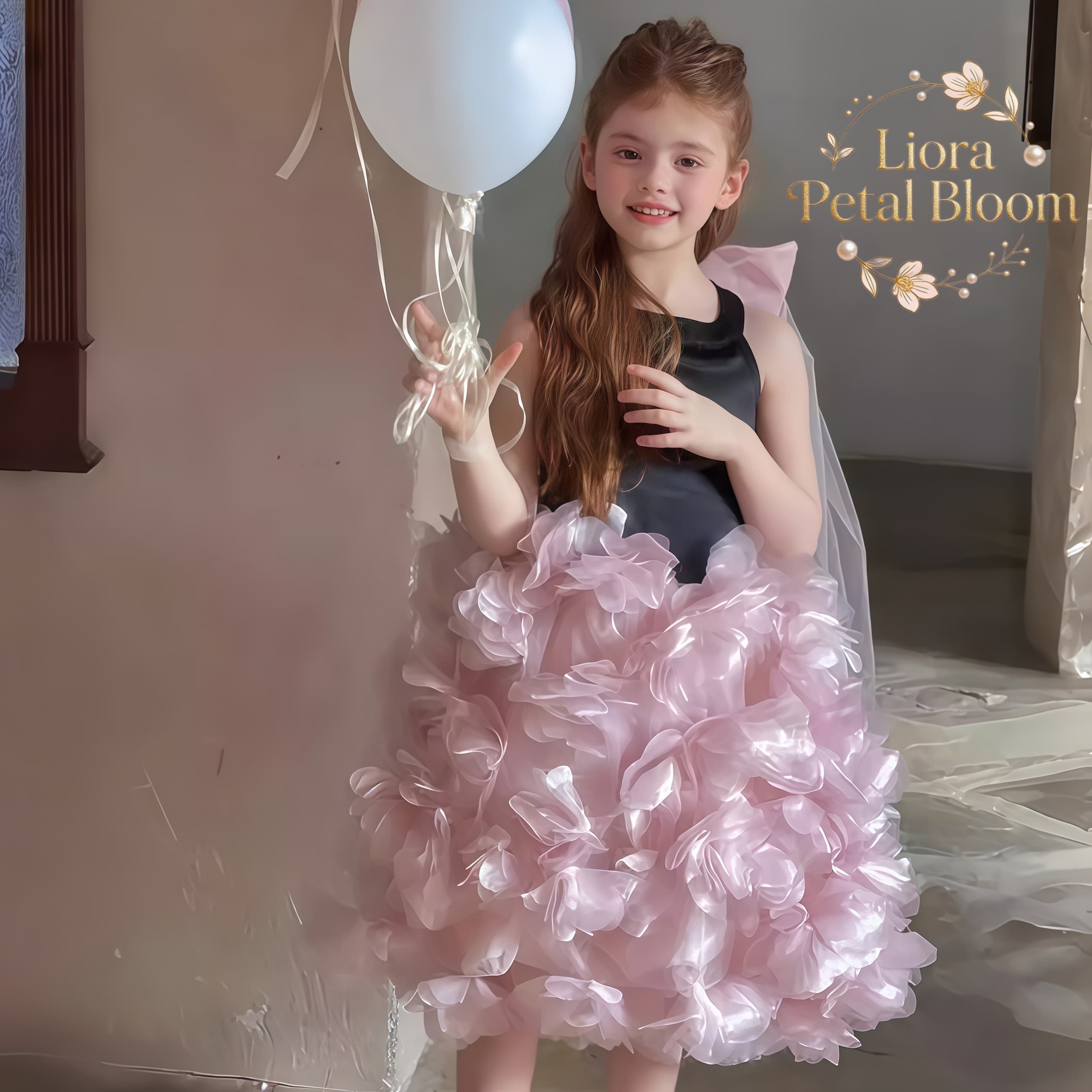 Women Formal Wear Dress - Черное тюлевое платье с цветочным узором