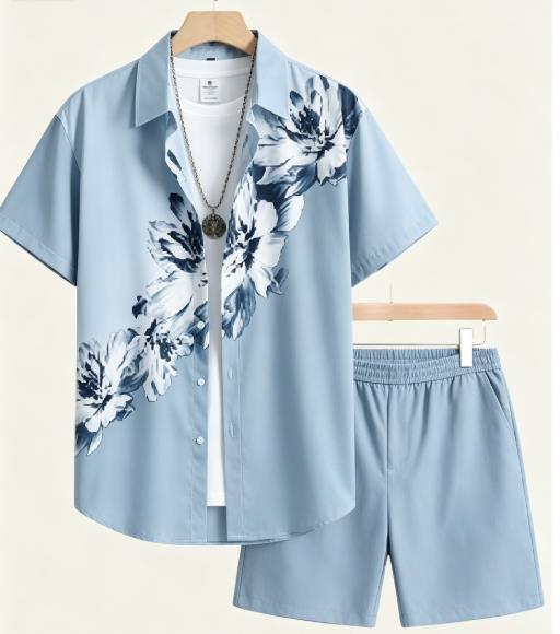 Monochrome Suit Set - Винтажный однотонный мужской комплект с цветочным